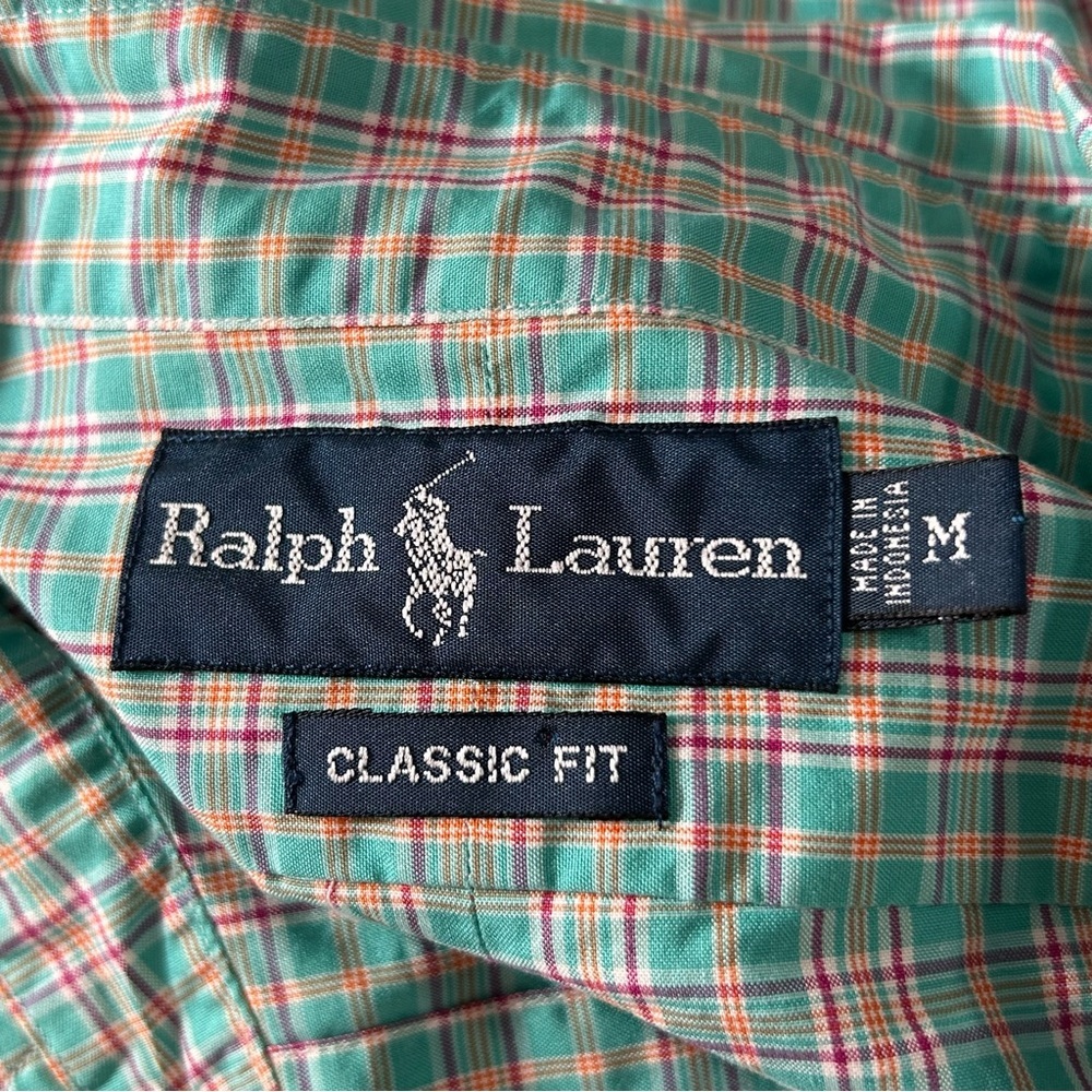 POLO Ralph Lauren Men's Plaid Short Sleeve Button Down Shirt Green Pink. Sz Med - Picture 3 of 7